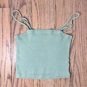 Aerie Ribbed Square Top Adjustable Strap Green Crop Tank Top Size X-Small TP
